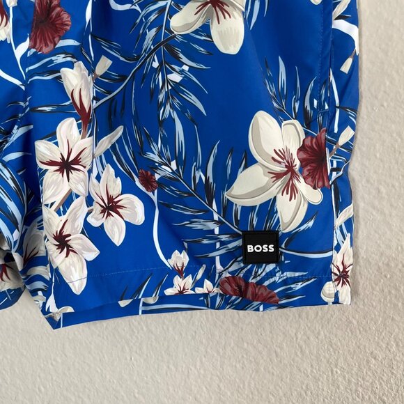 Boss Beach Mens Piranha Blue Floral Swim Trunks Small - Picture 3 of 9